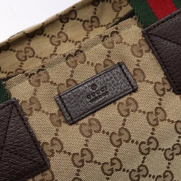 GUCCI GG Canvas Web Sherry Line Tote Bag Beige Red Green 131230 Auth ep10289 - Picture 13 of 16
